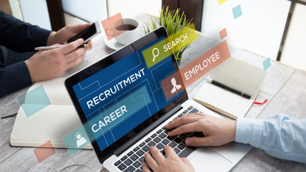 Digital recruiting services displayed on a laptop screen, representing modern hiring solutions.